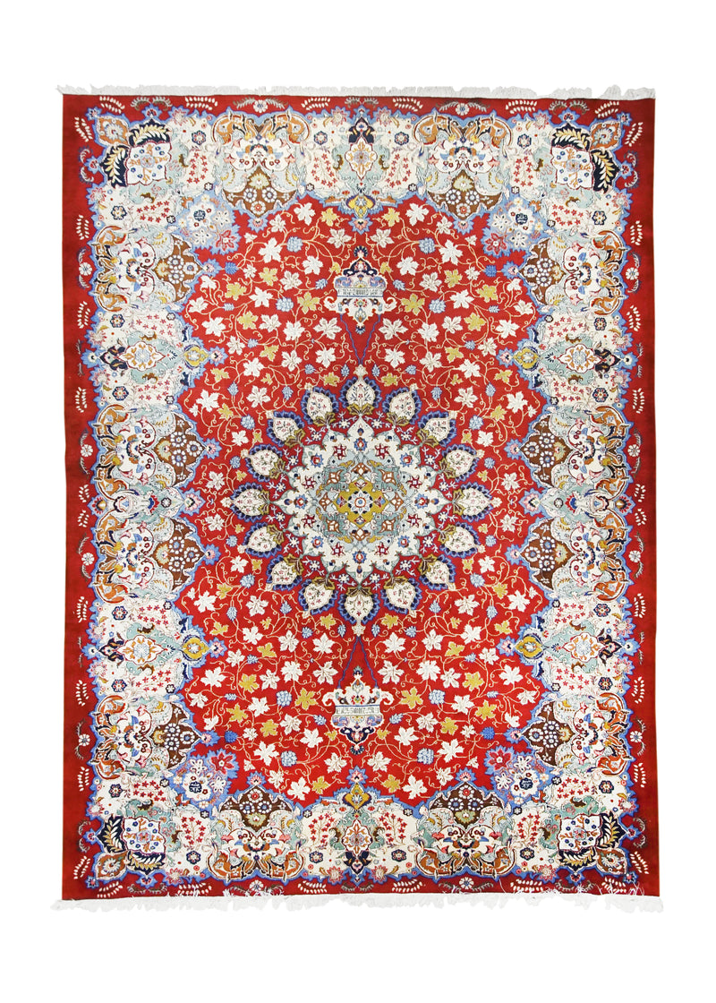A17083 Persian Rug Kashan Handmade Area Traditional 10'7'' x 14'3'' -11x14- Red Whites Beige Floral Design