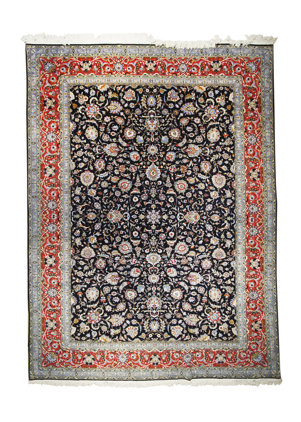 A17084 Persian Rug Kashan Handmade Area Traditional 10'1'' x 13'4'' -10x13- Blue Red Floral Design