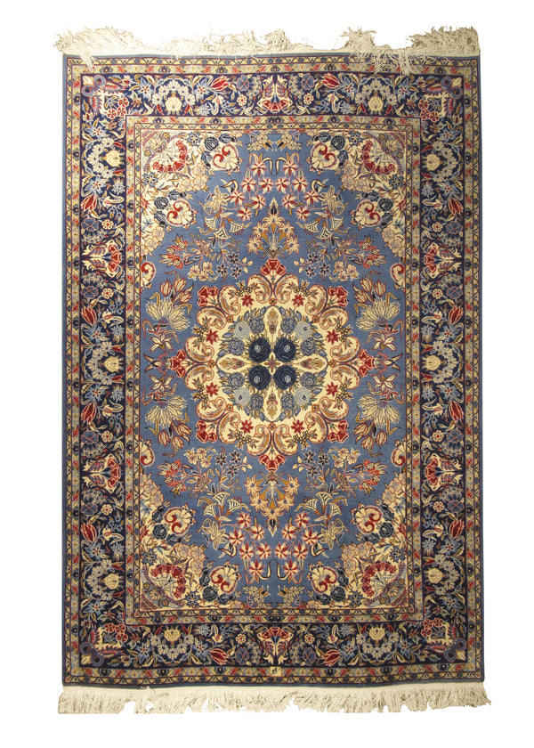 A17085 Persian Rug Yazd Handmade Area Traditional 6'7'' x 9'9'' -7x10- Blue Floral Design