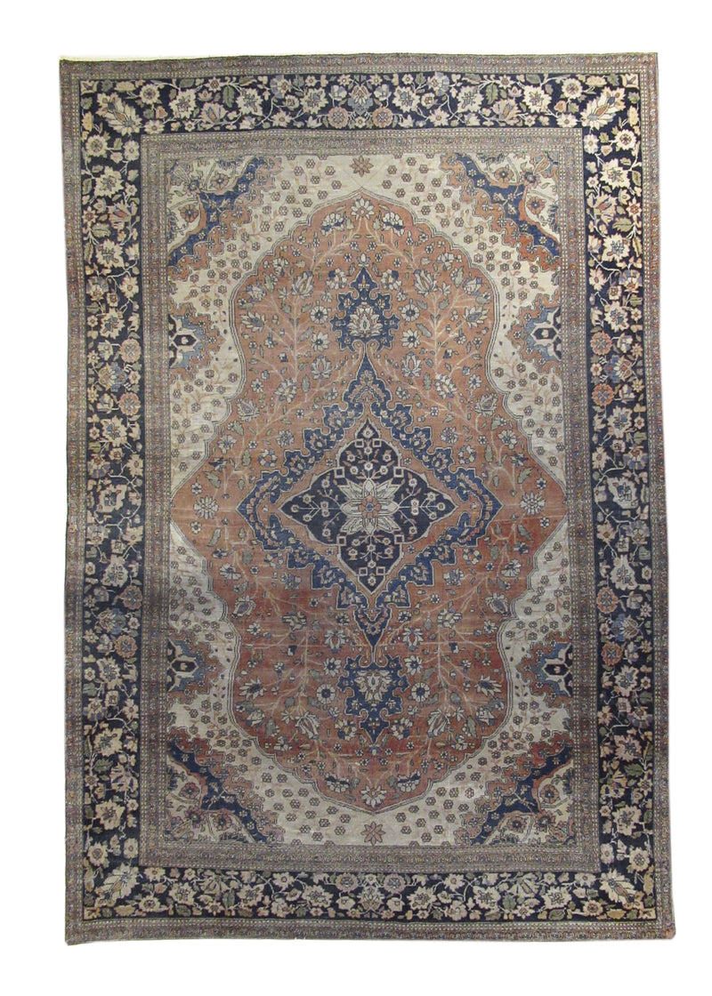 A17160 Persian Rug Mohtasham Kashan Handmade Area Traditional Antique 4'6'' x 6'7'' -5x7- Red Blue Floral Design