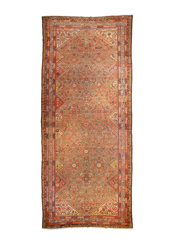 A17167 Persian Rug Malayer Handmade Runner Antique Tribal 6'12'' x 16'1'' -7x16- Red Brown Herati Geometric Design