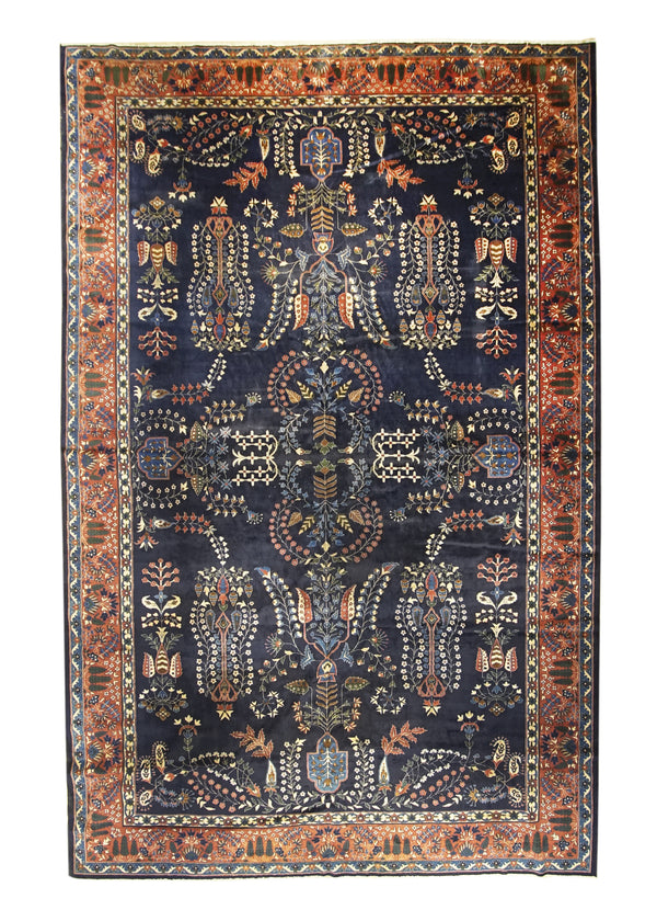 A17277 Oriental Rug Indian Handmade Area Traditional Antique 12'1'' x 19'8'' -12x20- Blue Red Floral Design