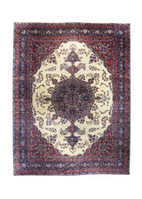 A17289 Persian Rug Kerman Handmade Area Traditional Antique 12'8'' x 16'7'' -13x17- Blue Whites Beige Red Floral Design