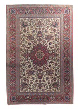 A17319 Persian Rug Isfahan Handmade Area Traditional Antique 4'8'' x 7'0'' -5x7- Whites Beige Red Floral Design