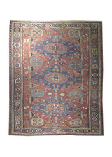 A17333 Caucasian Rug Shirvan Handmade Area Tribal Antique 7'7'' x 9'5'' -8x9- Red Blue Kilim Geometric Design