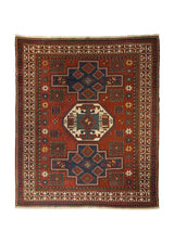 A17334 Caucasian Rug Kazak Handmade Area Tribal Antique 6'3'' x 7'6'' -6x8- Red Blue Geometric Design.jpg