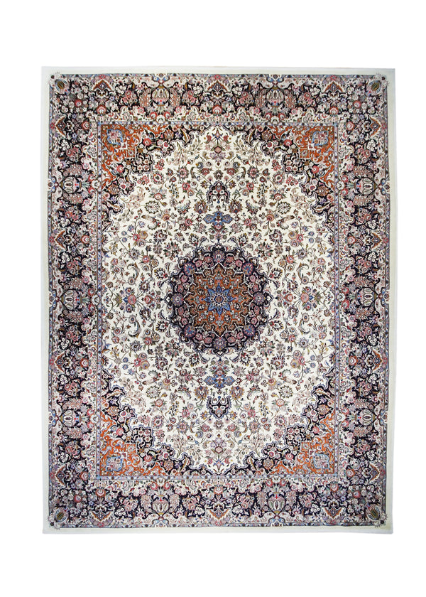 A17423 Persian Rug Mashhad Handmade Area Traditional 9'9'' x 13'1'' -10x13- Whites Beige Blue Floral Design