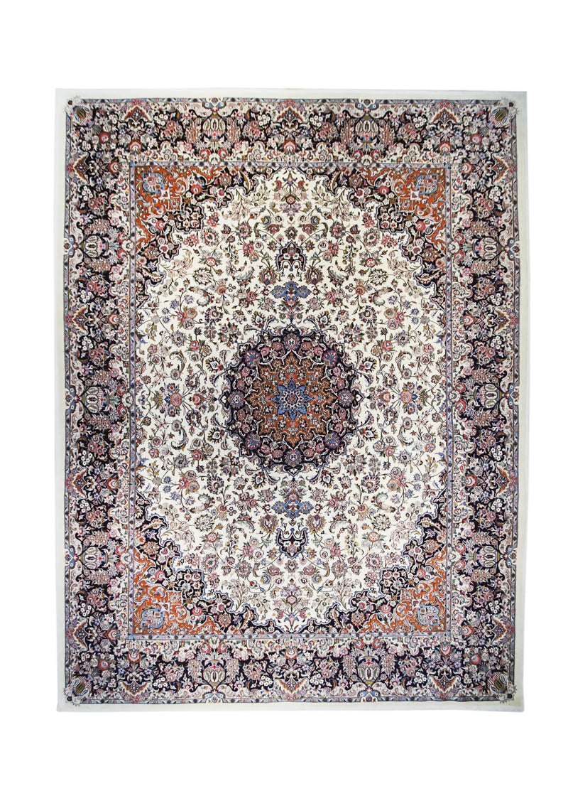 A17423 Persian Rug Mashhad Handmade Area Traditional 9'9'' x 13'1'' -10x13- Whites Beige Blue Floral Design