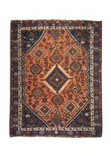 A17451 Persian Rug Shiraz Handmade Area Tribal Vintage 4'12'' x 6'3'' -5x6- Orange Blue Geometric Design