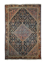 A17454 Persian Rug Mahal Handmade Area Tribal Antique 4'2'' x 6'5'' -4x6- Blue Red Geometric Design