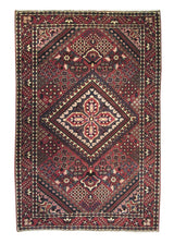 A17482 Persian Rug Bakhtiari Handmade Area Tribal Vintage 4'4'' x 6'8'' -4x7- Red Geometric Design