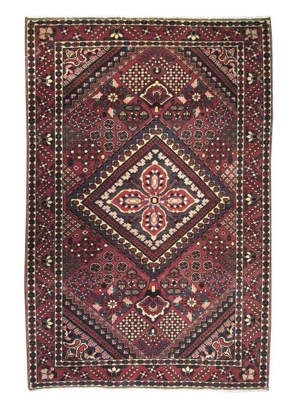 A17482 Persian Rug Bakhtiari Handmade Area Tribal Vintage 4'4'' x 6'8'' -4x7- Red Geometric Design