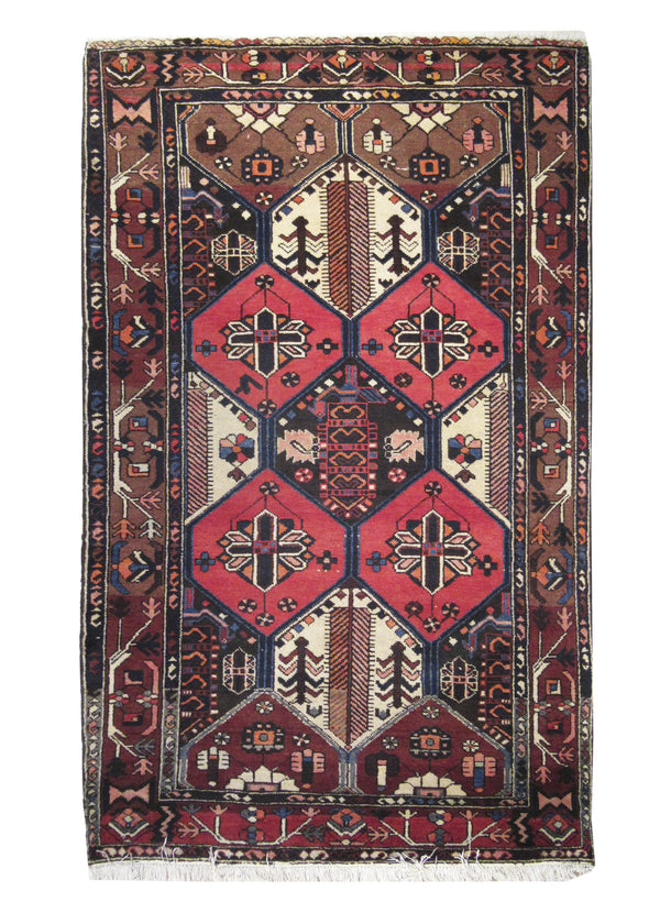 A17486 Persian Rug Bakhtiari Handmade Area Tribal 4'2'' x 6'9'' -4x7- Brown Red Garden Design