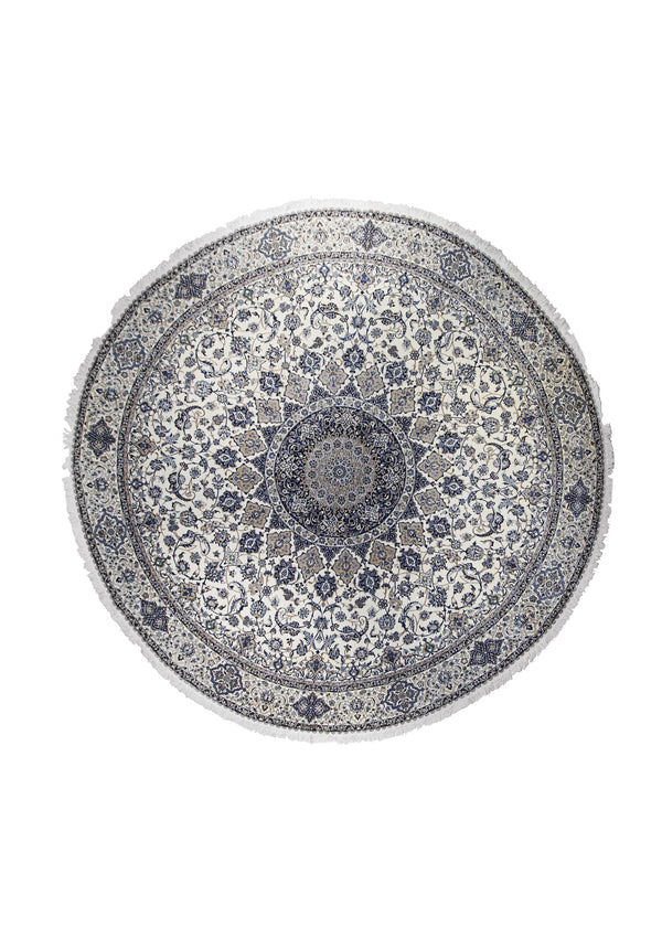 A17489 Persian Rug Nain Handmade Round Traditional 10'8'' x 10'8'' -11x11- Whites Beige Blue Floral Design