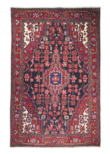 A17504 Persian Rug Hamadan Handmade Area Tribal 4'4'' x 6'8'' -4x7- Blue Red Geometric Design