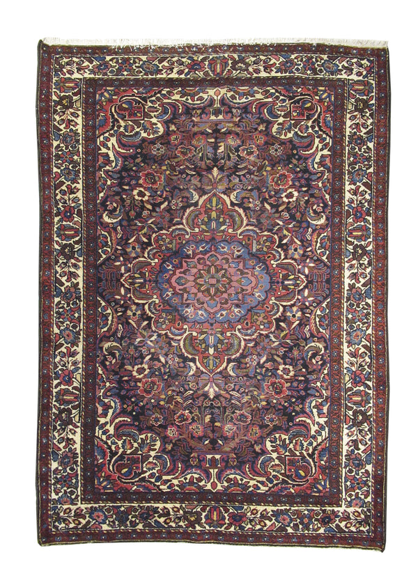 A17506 Persian Rug Bakhtiari Handmade Area Tribal Antique 4'8'' x 6'7'' -5x7- Blue Whites Beige Floral Design