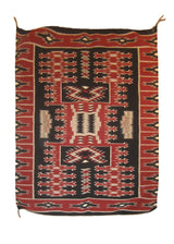A17527 Native American Rug Navajo Handmade Area Tribal 3'6'' x 4'6'' -4x5- Black Red Storm Geometric Design