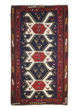 A17529 Persian Rug Azerbaijan Handmade Area Tribal 3'4'' x 5'9'' -3x6- Blue Red Kilim Geometric Design