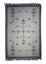 A17532 Oriental Rug Indian Handmade Area Tribal 4'0'' x 5'10'' -4x6- Whites Beige Blue Dhurrie Geometric Design