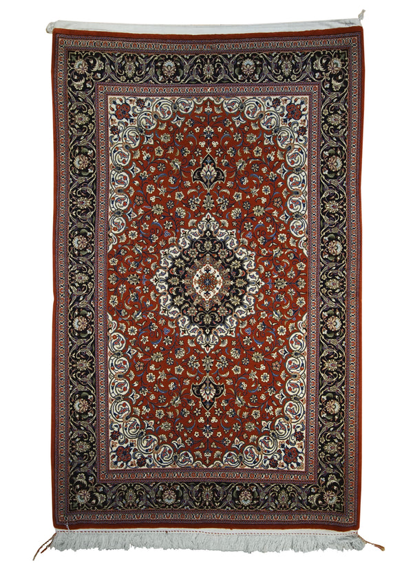 A17545 Persian Rug Qum Handmade Area Traditional 3'7'' x 5'8'' -4x6- Red Floral Design