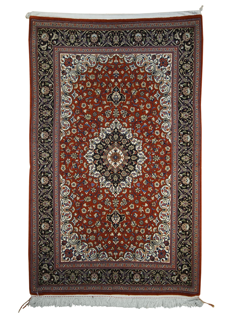 A17545 Persian Rug Qum Handmade Area Traditional 3'7'' x 5'8'' -4x6- Red Floral Design