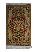 A17816 Persian Rug Qum Handmade Area Traditional 2'0'' x 3'1'' -2x3- Red Yellow Gold Floral Design
