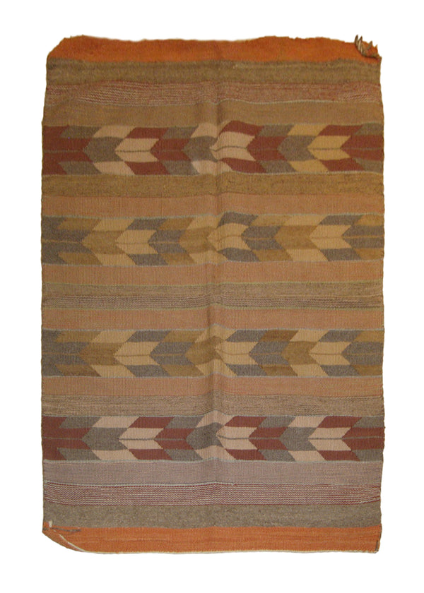 A17847 Native American Rug Navajo Handmade Area Tribal 2'10'' x 4'0'' -3x4- Multi-color Orange Geometric Design