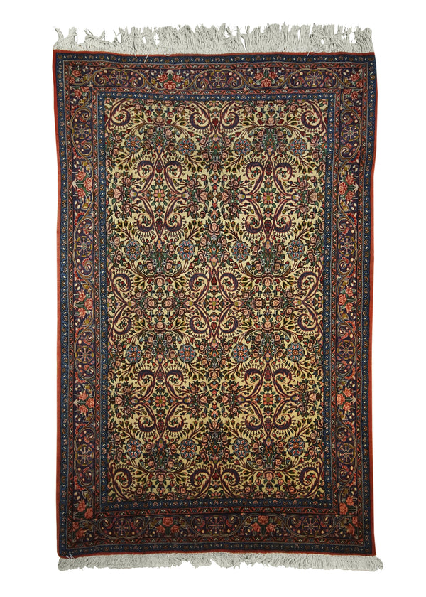 A17884 Persian Rug Bijar Handmade Area Traditional 3'7'' x 5'7'' -4x6- Whites Beige Blue Floral Design