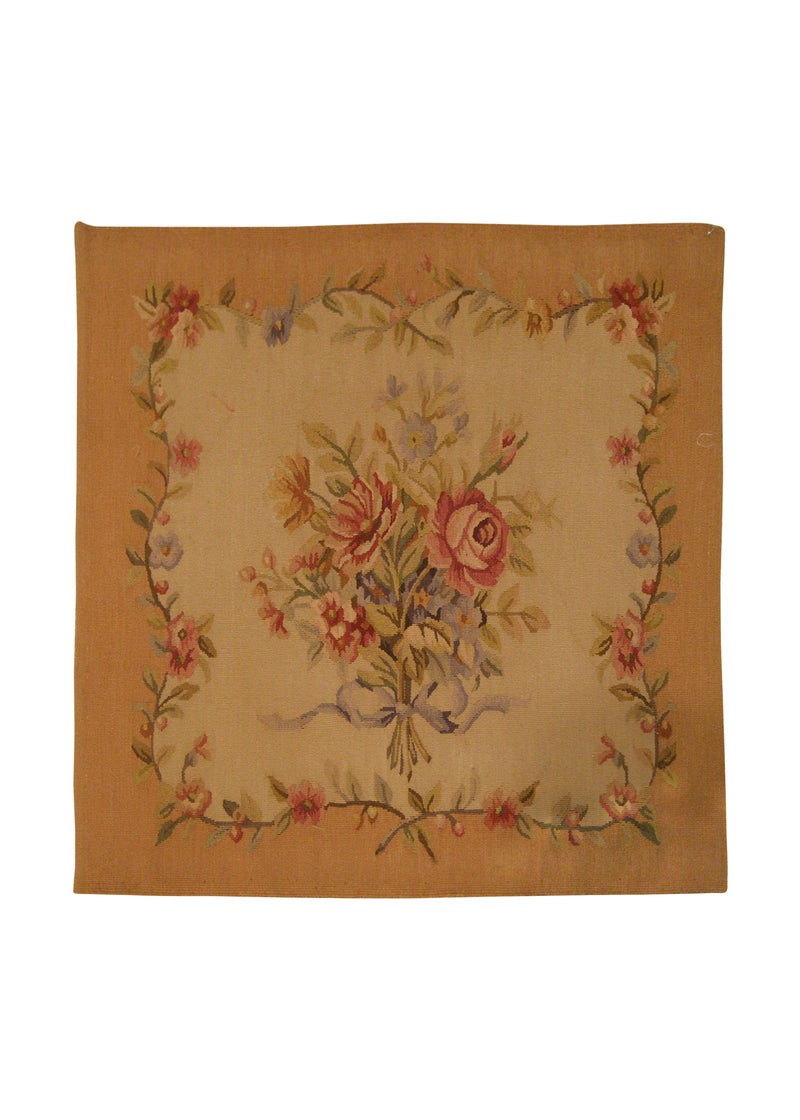 A17905 Oriental Rug Chinese Handmade Pillow Traditional 1'8'' x 1'8'' -2x2- Whites Beige Aubusson Floral Design