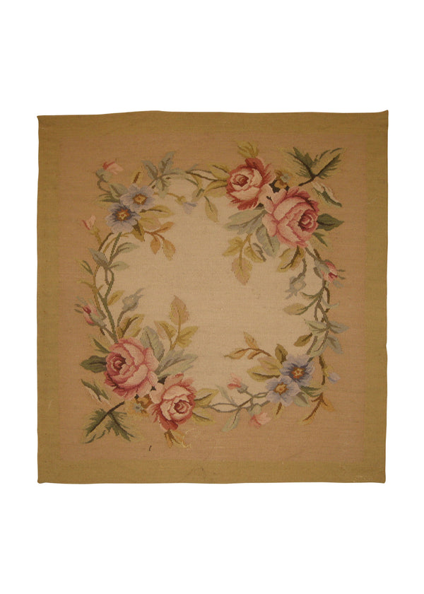 A17911 Oriental Rug Chinese Handmade Pillow Traditional 1'8'' x 1'8'' -2x2- Whites Beige Aubusson Floral Design