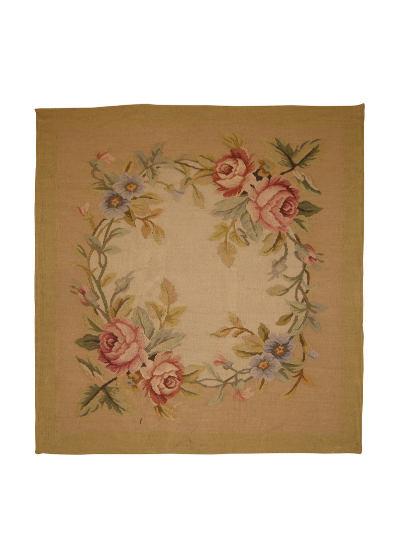 A17911 Oriental Rug Chinese Handmade Pillow Traditional 1'8'' x 1'8'' -2x2- Whites Beige Aubusson Floral Design