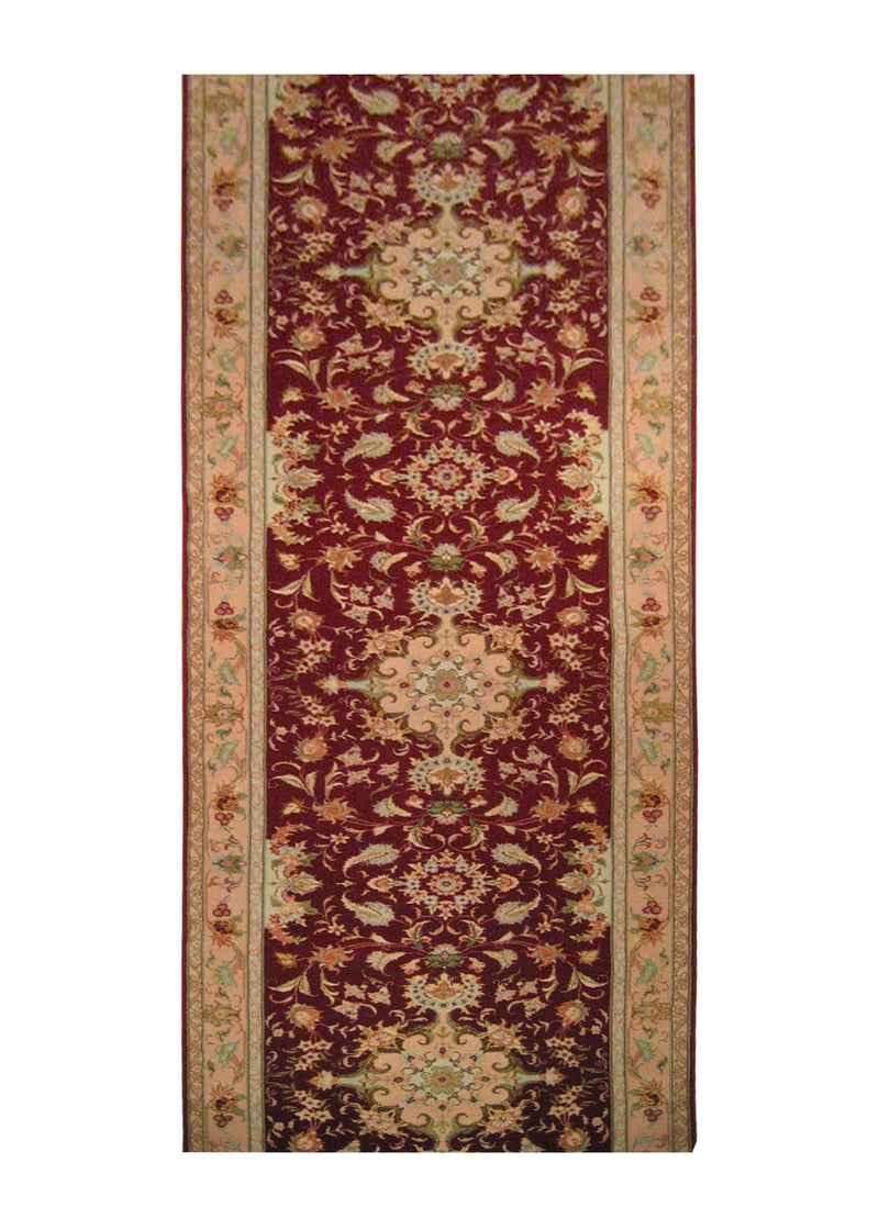 A18176 Persian Rug Tabriz Handmade Runner Traditional 2'7'' x 12'10'' -3x13- Red Pink Floral Naghsh Design