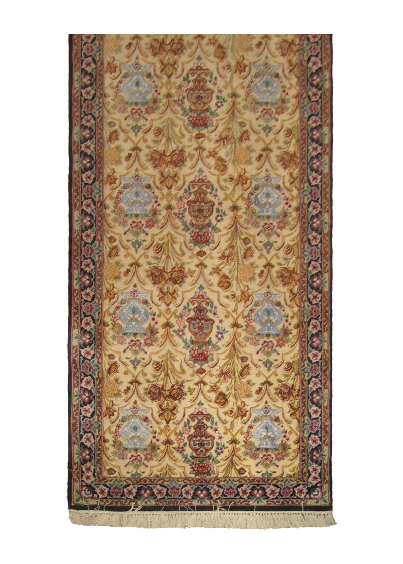 A18179 Persian Rug Isfahan Handmade Runner Traditional 2'6'' x 6'0'' -3x6- Yellow Gold Blue Floral Vase Design
