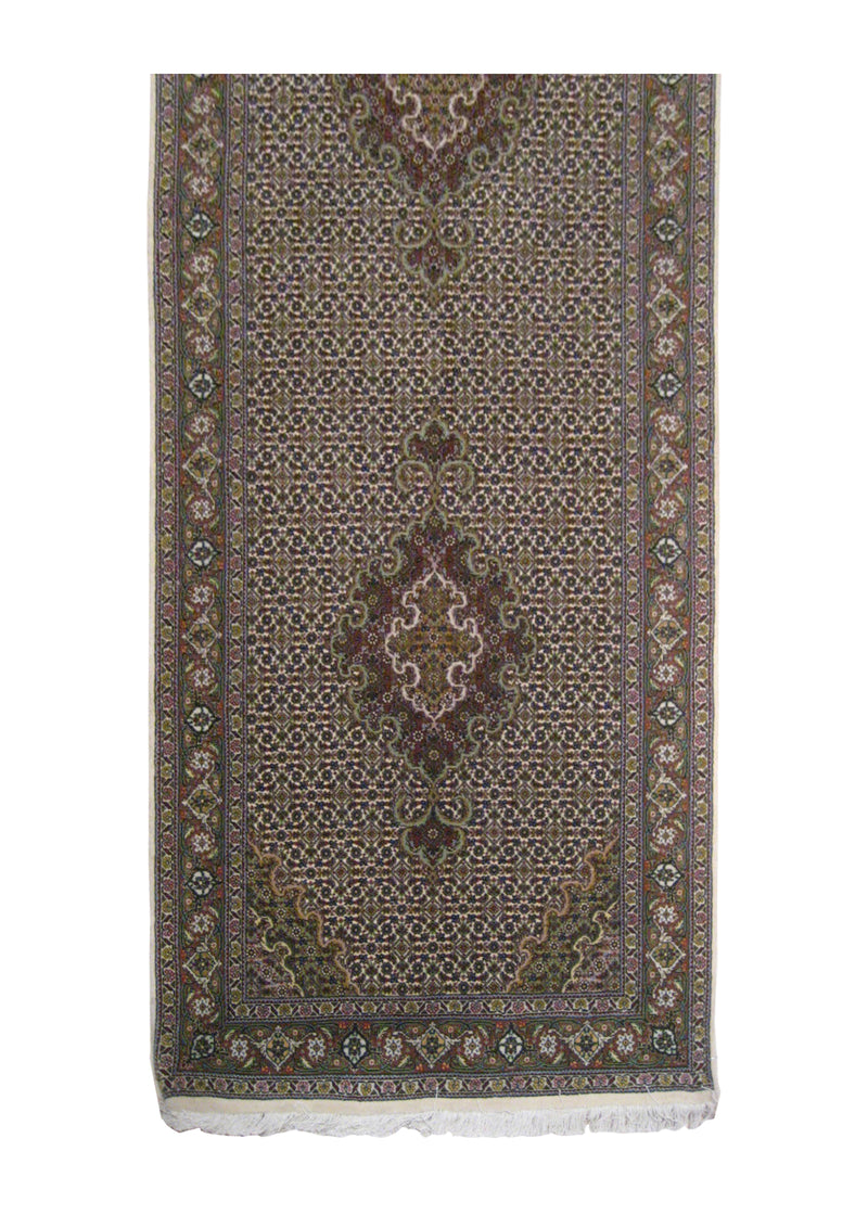 A18197 Persian Rug Tabriz Handmade Runner Traditional 2'10'' x 13'3'' -3x13- Whites Beige Green Floral Mahi Fish Design