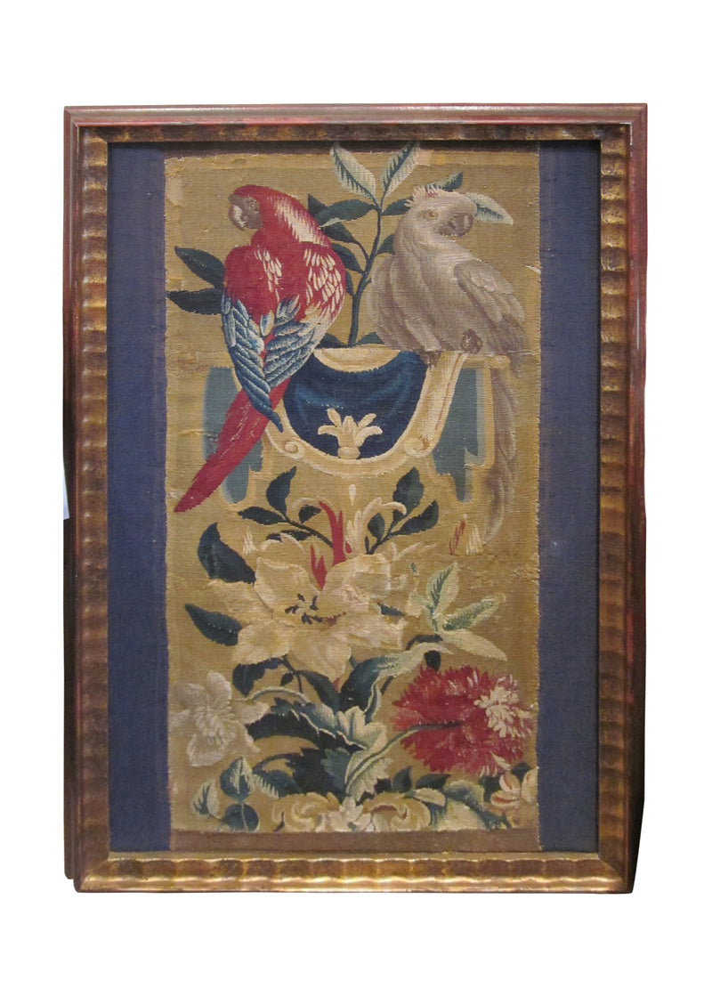 A18222 European Rug Handmade Area Traditional Antique 1'9'' x 3'3'' -2x3- Yellow Gold Blue Red Tapestry Pictorial France Animals Design