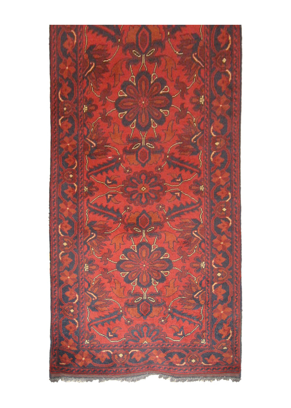 A18327 Oriental Rug Pakistani Handmade Runner Traditional 2'7'' x 25'1'' -3x25- Red Blue Pishavar Turkman Floral Design