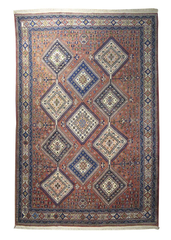 A18461 Persian Rug Yalameh Handmade Area Tribal 6'12'' x 10'2'' -7x10- Red Whites Beige Green Geometric Design