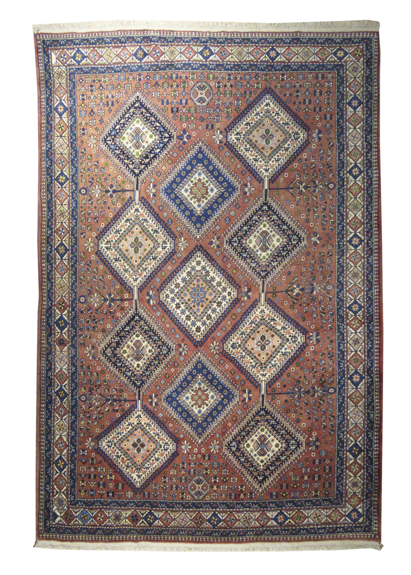 A18461 Persian Rug Yalameh Handmade Area Tribal 6'12'' x 10'2'' -7x10- Red Whites Beige Green Geometric Design
