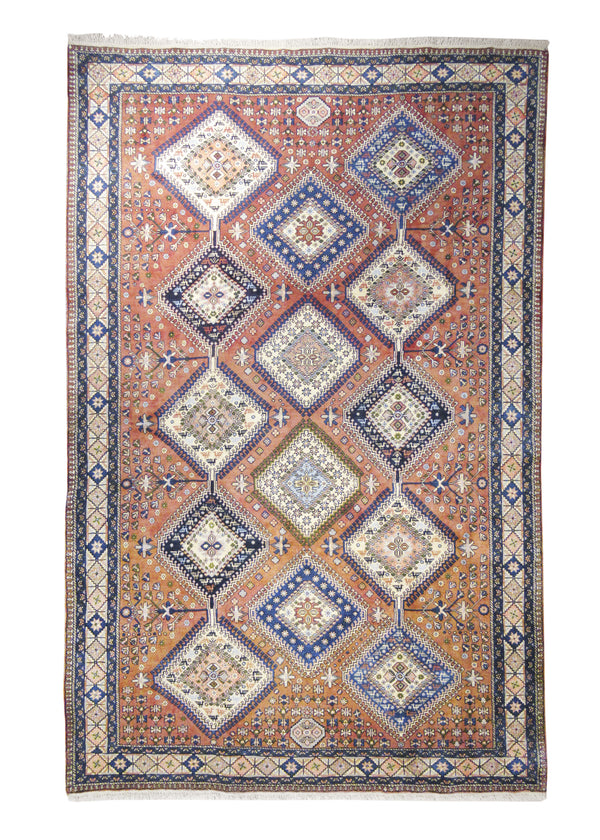 A18464 Persian Rug Yalameh Handmade Area Tribal 6'10'' x 10'7'' -7x11- Red Whites Beige Blue Geometric Design