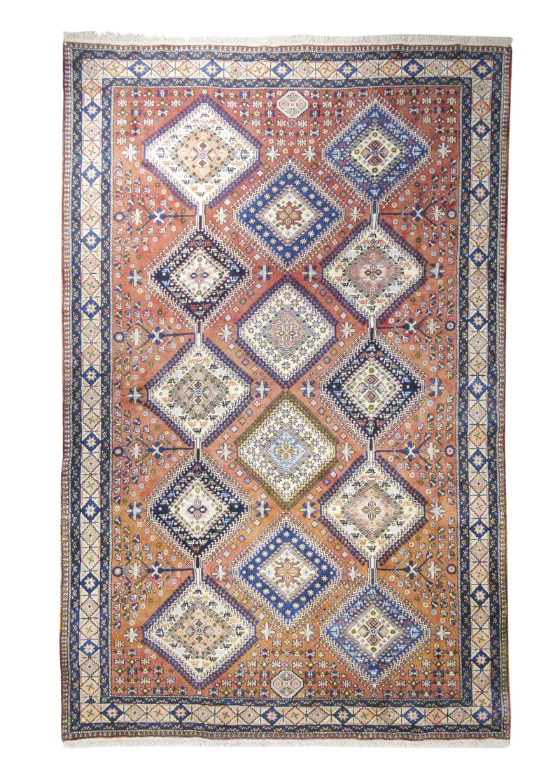 A18464 Persian Rug Yalameh Handmade Area Tribal 6'10'' x 10'7'' -7x11- Red Whites Beige Blue Geometric Design
