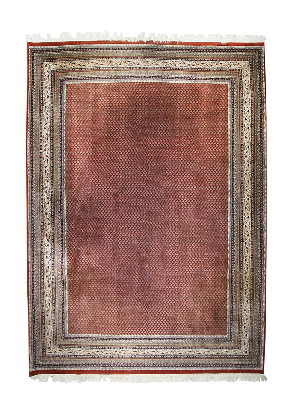 A18570 Oriental Rug Indian Handmade Area Tribal 9'12'' x 14'0'' -10x14- Red Whites Beige Paisley Boteh Design