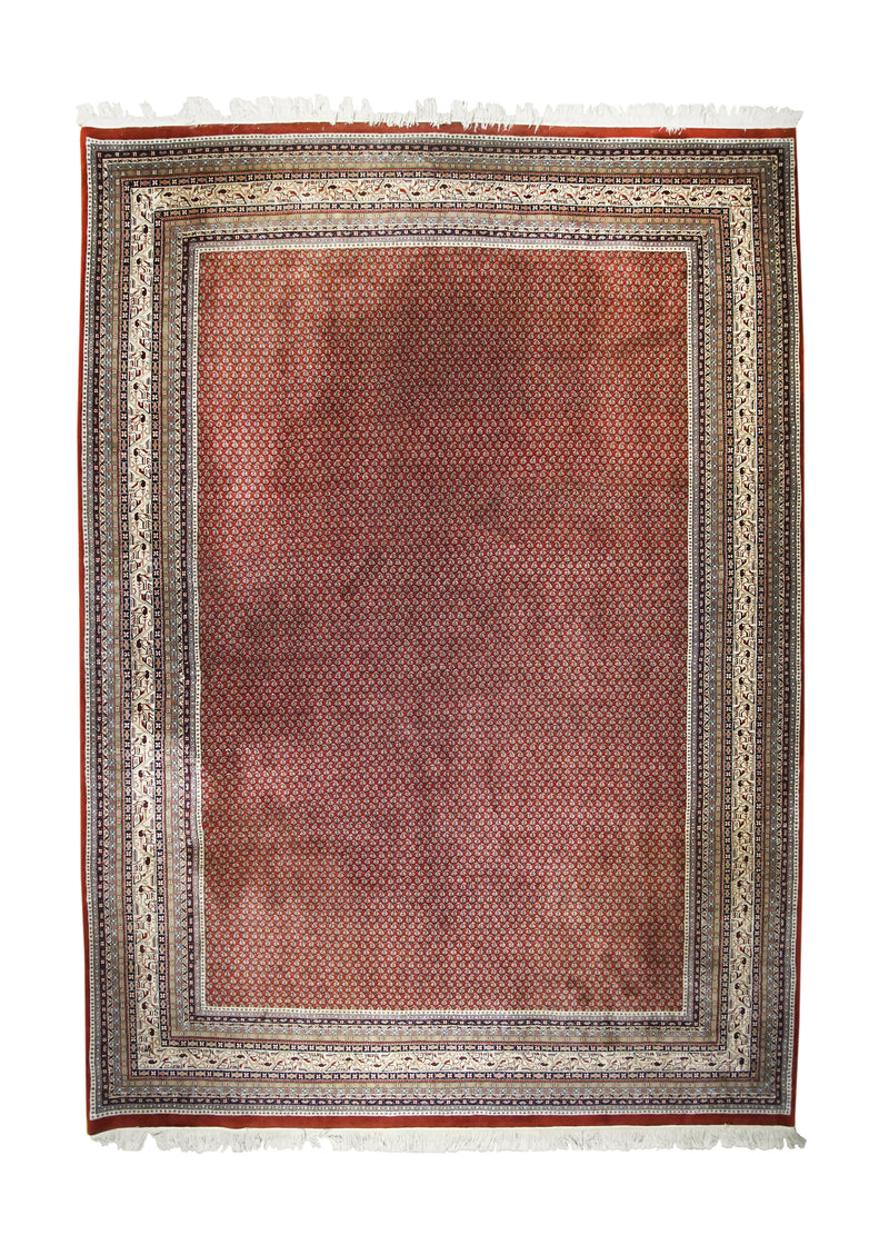 A18570 Oriental Rug Indian Handmade Area Tribal 9'12'' x 14'0'' -10x14- Red Whites Beige Paisley Boteh Design