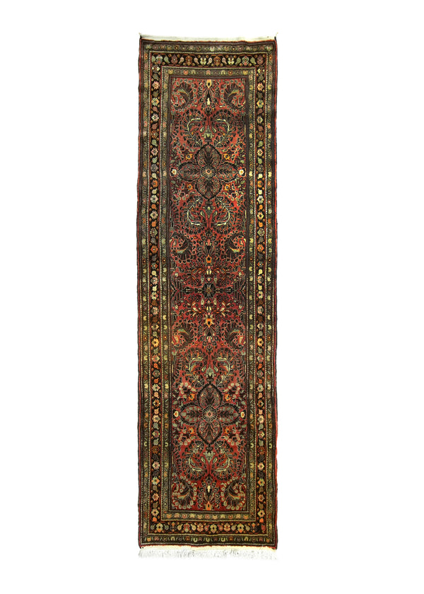 A18600 Persian Rug Hamadan Handmade Runner Tribal 3'7'' x 12'9'' -4x13- Red Black Geometric Design.jpg