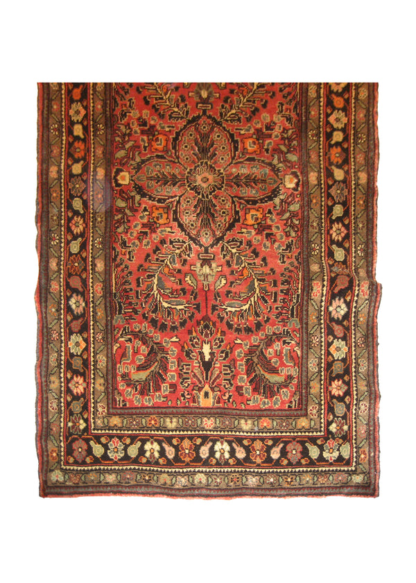 A18600 Persian Rug Hamadan Handmade Runner Tribal 3'7'' x 12'9'' -4x13- Red Black Geometric Design