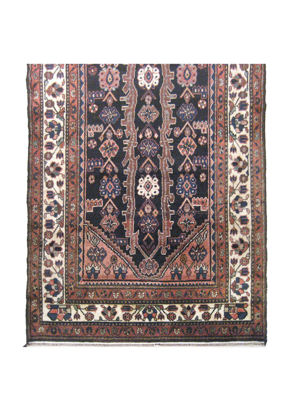 A18607 Persian Rug Malayer Handmade Runner Tribal 3'7'' x 10'10'' -4x11- Blue Whites Beige Red Geometric Design