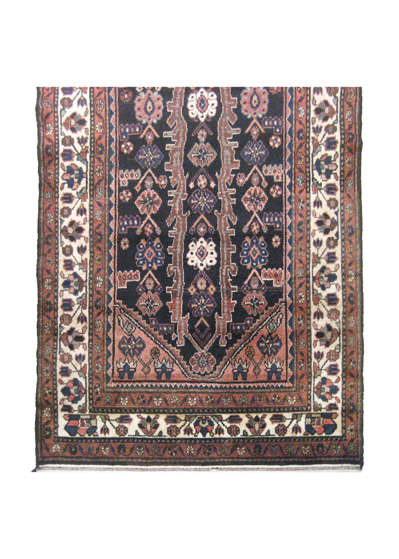 A18607 Persian Rug Malayer Handmade Runner Tribal 3'7'' x 10'10'' -4x11- Blue Whites Beige Red Geometric Design