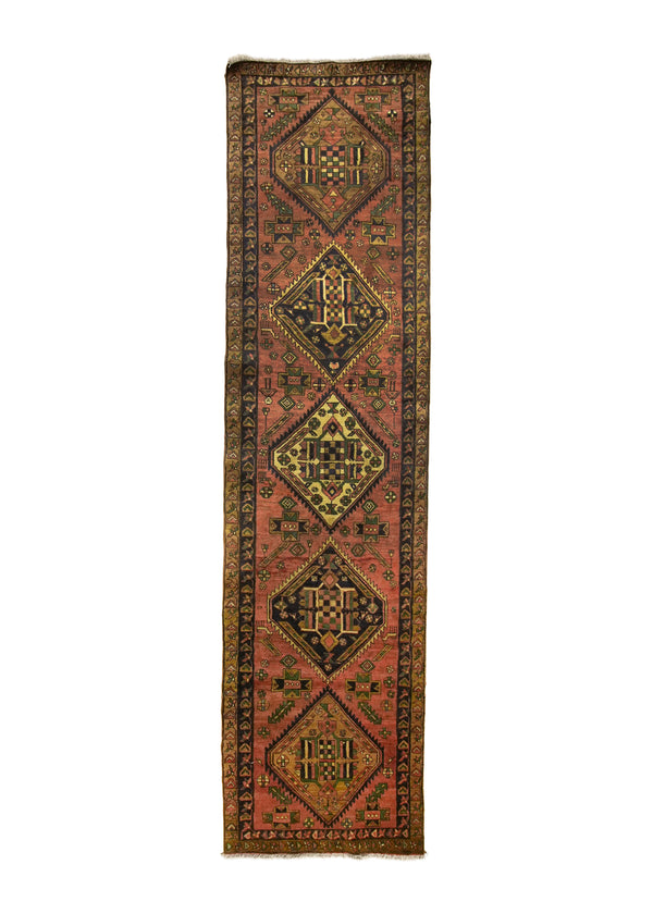 A18626 Persian Rug Azerbaijan Handmade Runner Tribal 3'5'' x 13'2'' -3x13- Red Blue Green Geometric Design.jpg