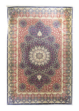 A18631 Persian Rug Qum Handmade Area Traditional 4'5'' x 6'6'' -4x7- Blue Red Yellow Gold Floral Design