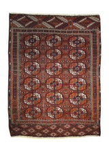 A18720 Persian Rug Turkmen Handmade Area Tribal Antique 3'2'' x 4'2'' -3x4- Red Elephant Foot Bokhara Design