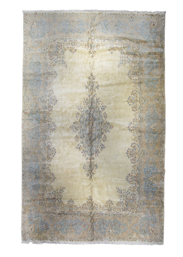 A18745 Persian Rug Kerman Handmade Area Traditional 11'9'' x 19'1'' -12x19- Whites Beige Blue Open Field Floral Design
